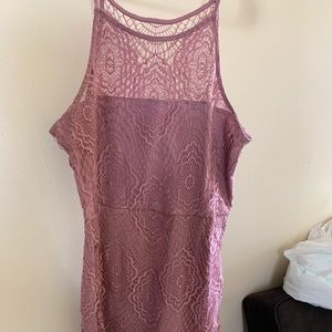 Rose pink lace midi dress